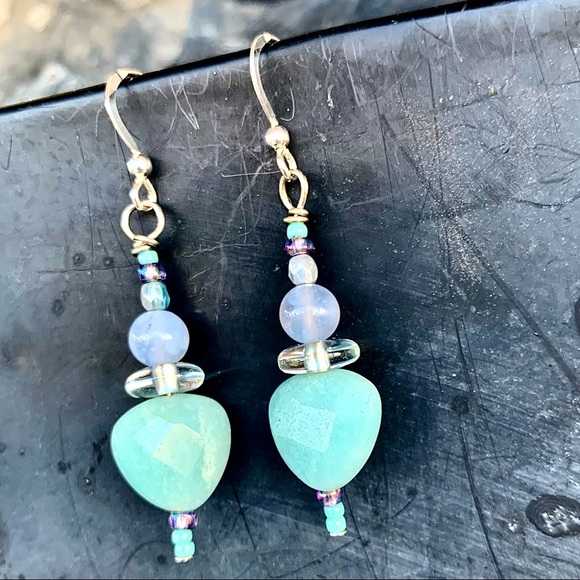 Holiday Glow Mint Amazonite Heart Earrings - Picture 11 of 12